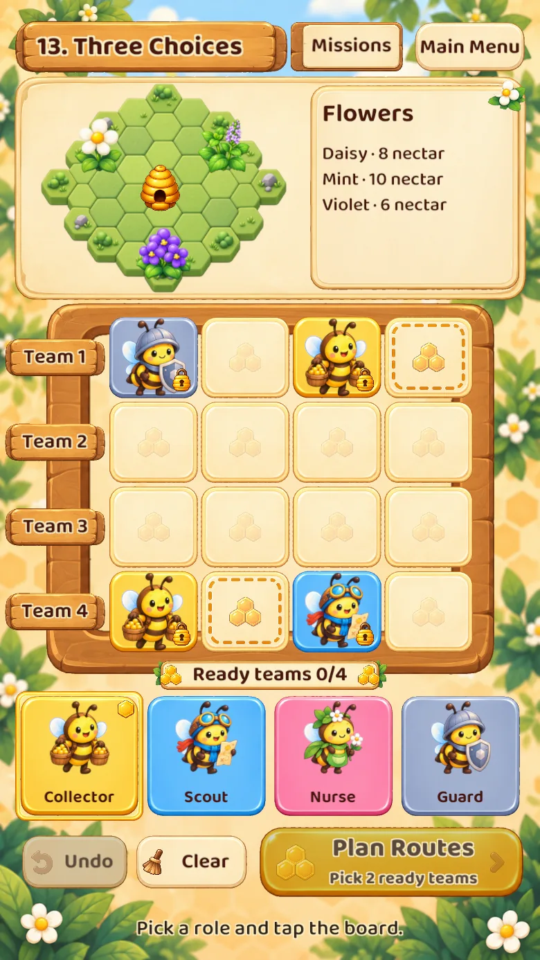 Assigning different bee roles to four teams