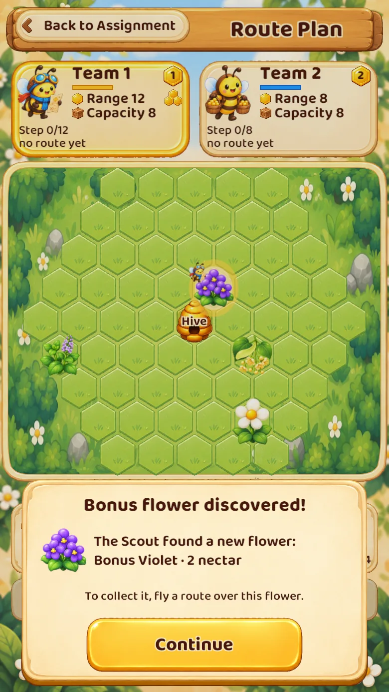 A scout discovering a bonus violet on the meadow map